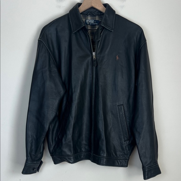 Vintage Polo Ralph Lauren Genuine Leather Jacket Black Men's Size Small Bomber - Picture 1 of 12